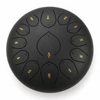 Tongue drum noir de 12 pouces à 13 notes en Ré, en inox, avec un chiffre doré sur chaque languette