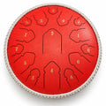 Tongue drum rouge de 14 pouces à 15 notes en Ré majeur, chiffres dorés et cordon tressé